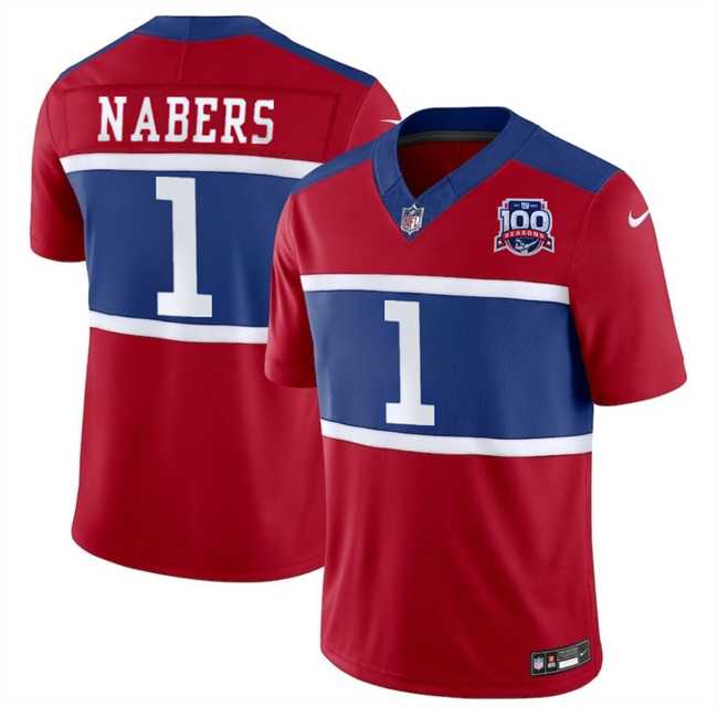 Men & Women & Youth New York Giants #1 Malik Nabers Red 2024 F.U.S.E. Alternate 100TH Season Patch Vapor Untouchable Limited Stitched Jersey